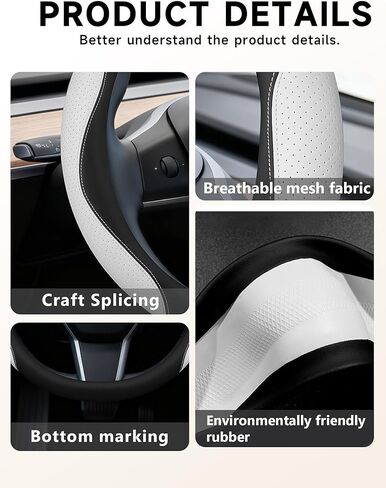 Custom Fit for Tesla Steering Wheel Cover Model 3 (2017-2026) & Model Y (2020-2026), Leather Designed for Tesla Highland/Juniper Interior Accessories (Black) in Saudi Arabia