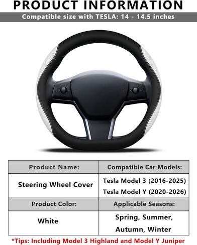 Custom Fit for Tesla Steering Wheel Cover Model 3 (2017-2026) & Model Y (2020-2026), Leather Designed for Tesla Highland/Juniper Interior Accessories (Black) in Saudi Arabia