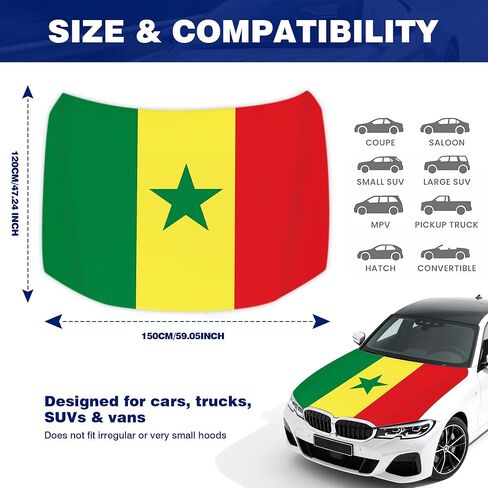 Senegal Flag Car Hood Cover Country Flag Hood Cover Durable Weatherproof Universal Fit Car Cover for All Seasons Protection Custom Fit for Car Truck SUV in Saudi Arabia