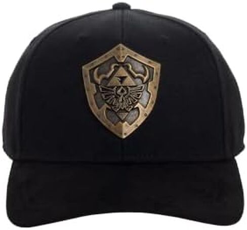 Bioworld Nintendo Legend of Zelda Hylian Shield Brass Metal Badge Men's Black Precurve Snapback Hat in Saudi Arabia