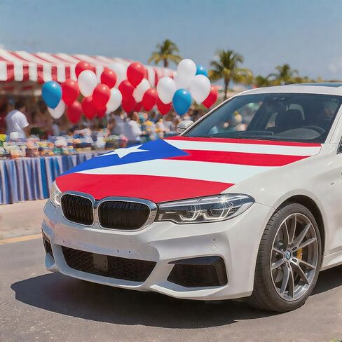 Puerto Rico Car Hood Flag Cover 4x5 Ft – Bandera para Cofre de Carro with Triangle Clips | Fits Cars, Trucks, SUVs, Pickups & Jeep | Puerto Rican Day Parade, Latin Festival, World Cup 2026, July 4 in Kuwait