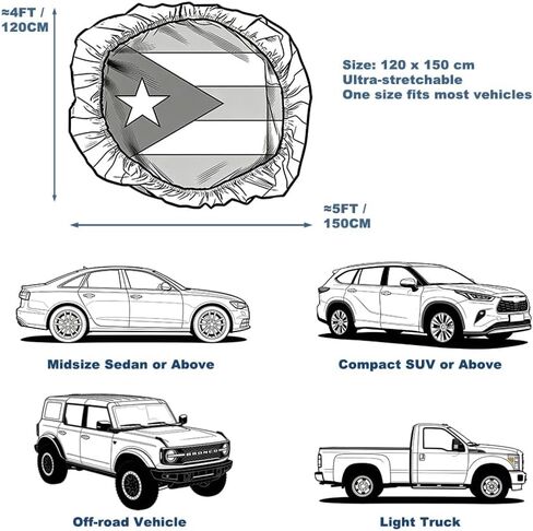 Puerto Rico Car Hood Flag Cover 4x5 Ft – Bandera para Cofre de Carro with Triangle Clips | Fits Cars, Trucks, SUVs, Pickups & Jeep | Puerto Rican Day Parade, Latin Festival, World Cup 2026, July 4 in Kuwait