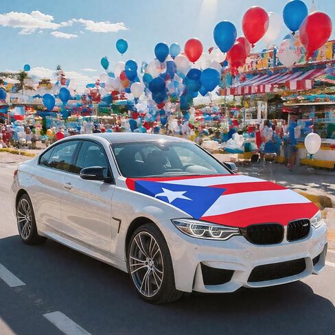 Puerto Rico Car Hood Flag Cover 4x5 Ft – Bandera para Cofre de Carro with Triangle Clips | Fits Cars, Trucks, SUVs, Pickups & Jeep | Puerto Rican Day Parade, Latin Festival, World Cup 2026, July 4 in Kuwait