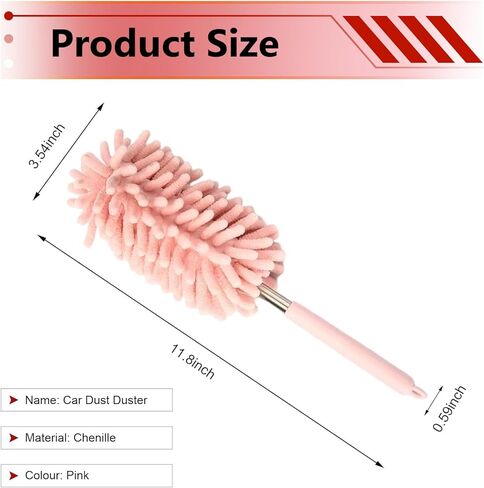 2 PCS Car Interior Cleaners, Telescopic Extension Stainless Steel Pole & Anti-slip Grip, Microfiber Washable Scratch-free Mini Brush, Portable Cleaning Supply for Car & Home & Office (Pink) in Saudi Arabia