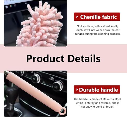2 PCS Car Interior Cleaners, Telescopic Extension Stainless Steel Pole & Anti-slip Grip, Microfiber Washable Scratch-free Mini Brush, Portable Cleaning Supply for Car & Home & Office (Pink) in Saudi Arabia
