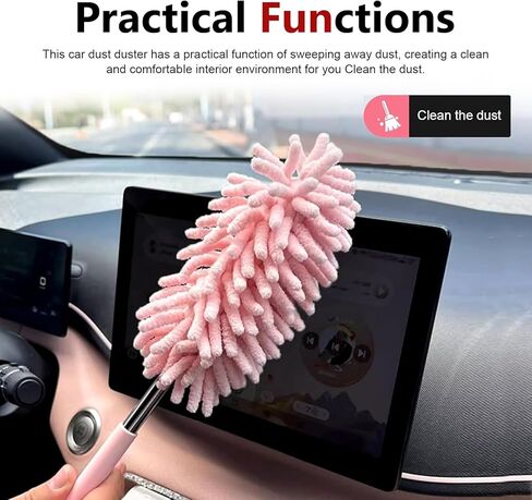 2 PCS Car Interior Cleaners, Telescopic Extension Stainless Steel Pole & Anti-slip Grip, Microfiber Washable Scratch-free Mini Brush, Portable Cleaning Supply for Car & Home & Office (Pink) in Saudi Arabia