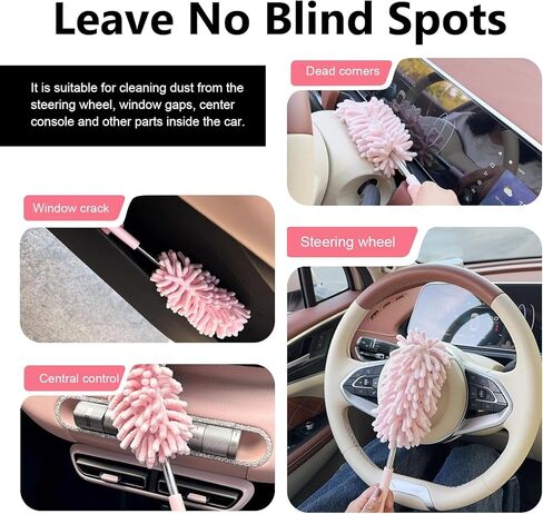 2 PCS Car Interior Cleaners, Telescopic Extension Stainless Steel Pole & Anti-slip Grip, Microfiber Washable Scratch-free Mini Brush, Portable Cleaning Supply for Car & Home & Office (Pink) in Saudi Arabia