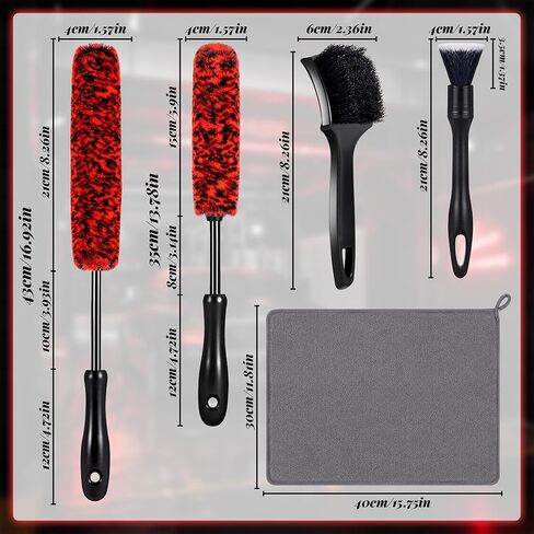 SIMPOR 5 Pcs Wheel & Tire Brush Kit with Cleaning Towel, 2 Long Handle Soft Microfiber Wheel Cleaning Brushes, Stiff Tire Brush, Car Detailing Brush, Non-Scratch Bendable Rim Cleaner Brush Set in Saudi Arabia