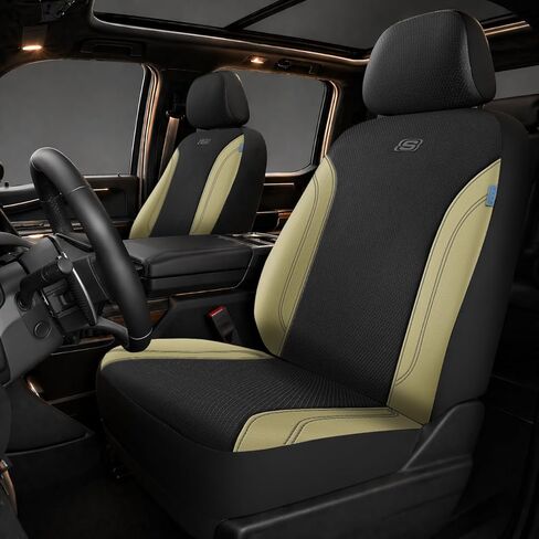 Skechers Work Car Seat Covers, Leather Seat Covers 5-Times Stronger Built-in Webbing, Oxford Fabric Seat Cover for Cars, Airbag Compatible, Automotive Comfort for Cars, Trucks, SUVs (Beige, Full Set) in Saudi Arabia