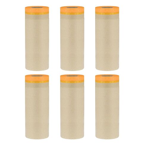 uxcell 6pcs Pre-Taped Masking Paper 18 Inch x 49 Feet Brown Paper High-Tack Tape Painters Film for Painting Automotive Floor Protection and Covering, Orange in Kuwait