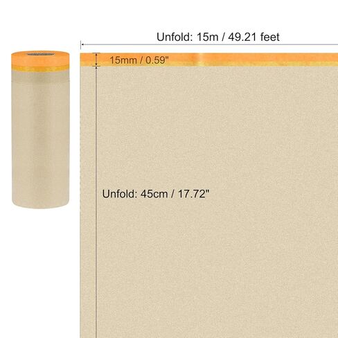 uxcell 6pcs Pre-Taped Masking Paper 18 Inch x 49 Feet Brown Paper High-Tack Tape Painters Film for Painting Automotive Floor Protection and Covering, Orange in Kuwait