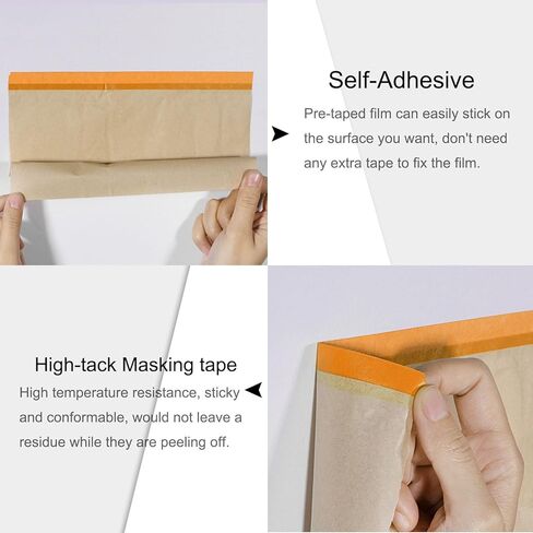 uxcell 6pcs Pre-Taped Masking Paper 18 Inch x 49 Feet Brown Paper High-Tack Tape Painters Film for Painting Automotive Floor Protection and Covering, Orange in Kuwait