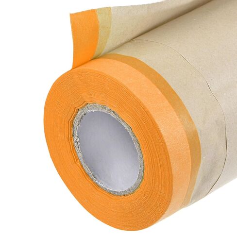 uxcell 6pcs Pre-Taped Masking Paper 18 Inch x 49 Feet Brown Paper High-Tack Tape Painters Film for Painting Automotive Floor Protection and Covering, Orange in Kuwait