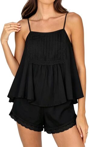 Womens Summer Pajama Sets 2 Piece Outfits Ruffle Trim Top and Shorts Soft Lounge Set in Saudi Arabia