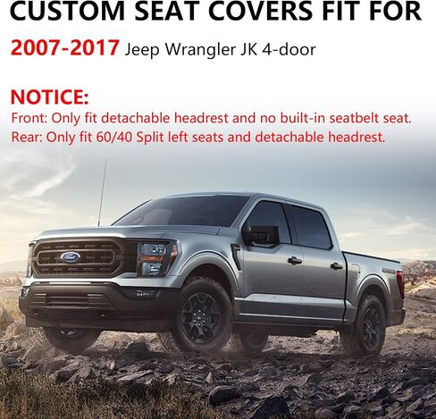 Truckiipa Wrangler JK Seat Covers Full Set Leather Waterproof Car Seat Covers Cushion Protector Custom Fit for 2007-2017 Jeep Wrangler JK 4-Door Sahara Rubicon Freedom Unlimited, Full Set, Black in Saudi Arabia