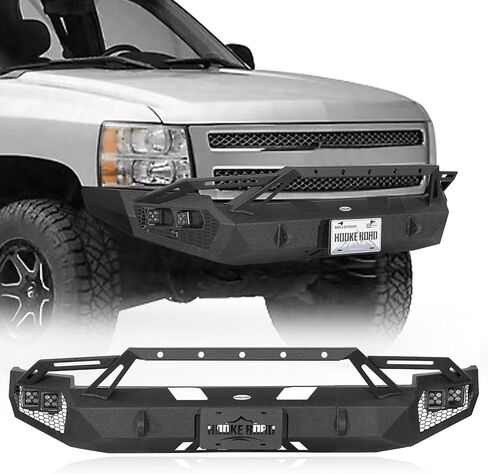 Hooke Road Earthshaker 07-13 Silverado 1500 Front Bumper for 2007-2013 Chevy Chevrolet Silverado 1500 2nd Gen (Exclude Classic), Offroad Replacement Bumper w/Winch Plate & D-ring Mounts in Kuwait