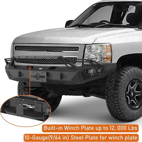Hooke Road Earthshaker 07-13 Silverado 1500 Front Bumper for 2007-2013 Chevy Chevrolet Silverado 1500 2nd Gen (Exclude Classic), Offroad Replacement Bumper w/Winch Plate & D-ring Mounts in Kuwait