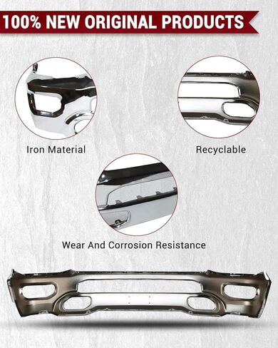 Front Bumpers Compatible with Ram 1500 2019 2020 2021 2022 2023 2024 Bumper Fits Ram 1500 with Fog Lights Holes OE Replacement Bumper(Chrome) in Saudi Arabia