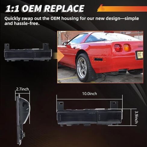 غلاف مصابيح التحديد الجانبية الخلفية متوافق مع Chevy Corvette C4 (قاعدة، Grand Sport، ZR1) 1988-1996، [DOT] [IP67 مقاوم للماء] غطاء ضوء إشارة الانعطاف الخلفي [بدون مصابيح]، عدسة مدخنة in Kuwait