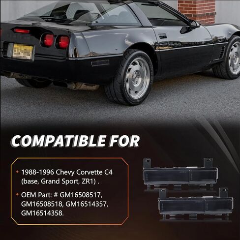 غلاف مصابيح التحديد الجانبية الخلفية متوافق مع Chevy Corvette C4 (قاعدة، Grand Sport، ZR1) 1988-1996، [DOT] [IP67 مقاوم للماء] غطاء ضوء إشارة الانعطاف الخلفي [بدون مصابيح]، عدسة مدخنة in Kuwait