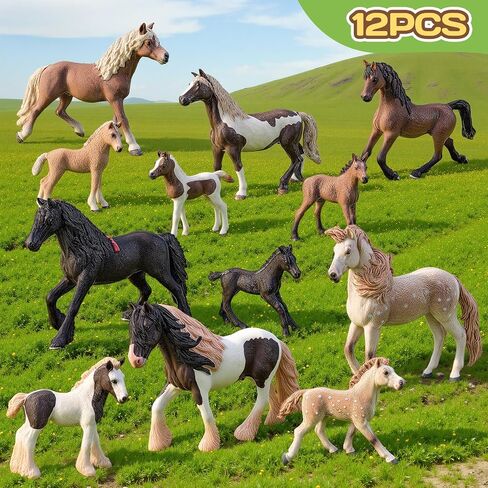 12PCS 6" Horse Toys Family Figurines for Girls Boys 3 4 5 6+ Years Old, Realistic Farm Animal Toys Figurines Learning Toys for Kids, Horse Party Favors Birthday Gift Cake Toppers Decoration in Saudi Arabia