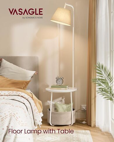 طاولة نهاية VASAGLE مع مصباح، مصباح أرضي 3 في 1 مع طاولة وسلة قماش لغرفة المعيشة، لمبة LED قابلة للضبط متضمنة، عاكس الضوء بزاوية قابلة للتعديل، أبيض غير لامع ULFL004WC01S in Saudi Arabia