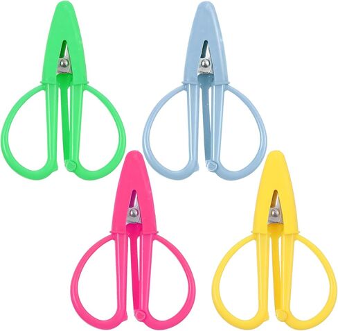 4Pcs Mini Scissors - Tiny Travel Scissors with Cover, Sharp Small Scissor Back to School Crafts Sewing Embroidery Tool (Yellow, Pink, Blue, Green) in Kuwait