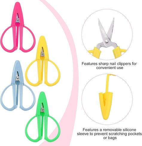 4Pcs Mini Scissors - Tiny Travel Scissors with Cover, Sharp Small Scissor Back to School Crafts Sewing Embroidery Tool (Yellow, Pink, Blue, Green) in Kuwait