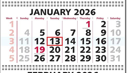 Calendar Company 2026 3 Month at a Glance Wall Calendar with Scenic Sunrise & Inspirational Quote (FREE RED DATE SLIDE!) Made in the USA! (13_Sunrise) in Saudi Arabia