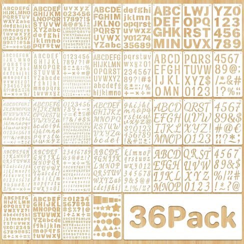 36Pcs Letter Stencils for Painting 1/2,3/4,1,5/4,2Inch Small Reusable Plastic Letter Geometric Alphabet and Number Templates for Scrapbooking Walls Art Projects Notebook Journal Home Decor Custom Sign in Saudi Arabia
