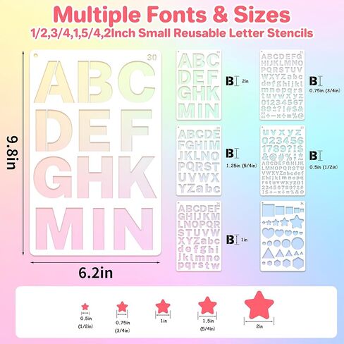 36Pcs Letter Stencils for Painting 1/2,3/4,1,5/4,2Inch Small Reusable Plastic Letter Geometric Alphabet and Number Templates for Scrapbooking Walls Art Projects Notebook Journal Home Decor Custom Sign in Saudi Arabia