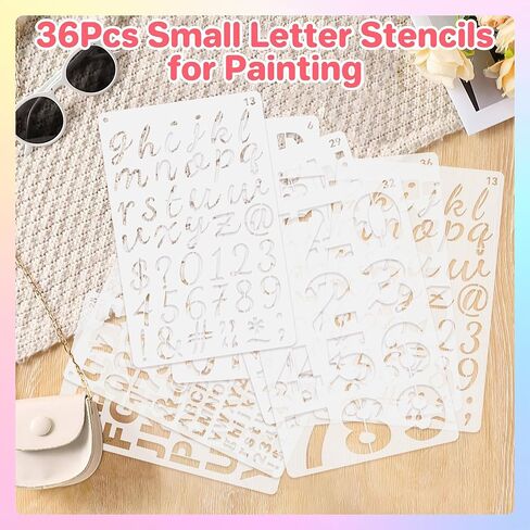 36Pcs Letter Stencils for Painting 1/2,3/4,1,5/4,2Inch Small Reusable Plastic Letter Geometric Alphabet and Number Templates for Scrapbooking Walls Art Projects Notebook Journal Home Decor Custom Sign in Saudi Arabia