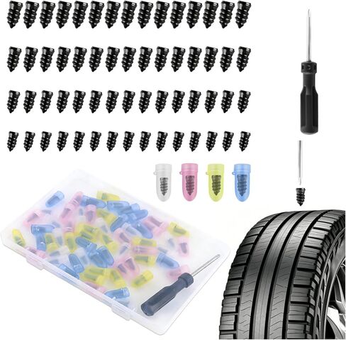 OFBAND 60PCS 4 Sizes Tire Repair Rubber Nail Kit,Quick Emergency Screw in Tire Plugs Kit for Tubeless Tyre,Self-Service Heavy Duty Flat Tires Repair Kits as Tires Repairs Tools in Kuwait