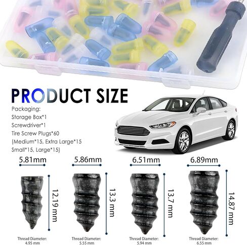OFBAND 60PCS 4 Sizes Tire Repair Rubber Nail Kit,Quick Emergency Screw in Tire Plugs Kit for Tubeless Tyre,Self-Service Heavy Duty Flat Tires Repair Kits as Tires Repairs Tools in Kuwait