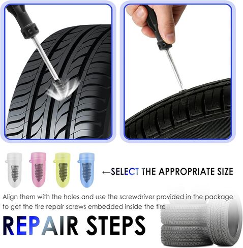 OFBAND 60PCS 4 Sizes Tire Repair Rubber Nail Kit,Quick Emergency Screw in Tire Plugs Kit for Tubeless Tyre,Self-Service Heavy Duty Flat Tires Repair Kits as Tires Repairs Tools in Kuwait