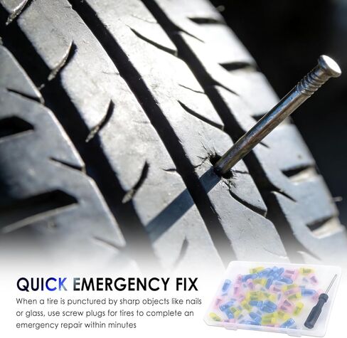 OFBAND 60PCS 4 Sizes Tire Repair Rubber Nail Kit,Quick Emergency Screw in Tire Plugs Kit for Tubeless Tyre,Self-Service Heavy Duty Flat Tires Repair Kits as Tires Repairs Tools in Kuwait