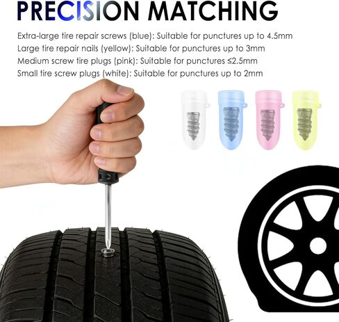 OFBAND 60PCS 4 Sizes Tire Repair Rubber Nail Kit,Quick Emergency Screw in Tire Plugs Kit for Tubeless Tyre,Self-Service Heavy Duty Flat Tires Repair Kits as Tires Repairs Tools in Kuwait