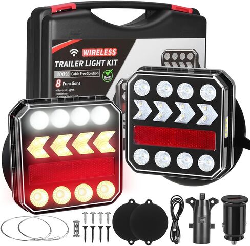 Wireless Trailer Lights, Rechargeable Magnetic LED Tow Lights Kit, 2.4GHz Portable Wireless Tail Lights, Brake Turn Signal Towing Light Kit for Trucks, Trailer, Boats, RVs, Campers, IP67 Waterproof in Saudi Arabia