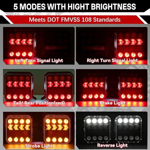 Wireless Trailer Lights, Rechargeable Magnetic LED Tow Lights Kit, 2.4GHz Portable Wireless Tail Lights, Brake Turn Signal Towing Light Kit for Trucks, Trailer, Boats, RVs, Campers, IP67 Waterproof in Saudi Arabia