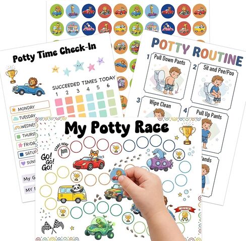 Animal Truck Potty Training Chart for Kids – 8 Potty Race Charts + 8 Weekly Check-Ins + 8 Reward Stickers + 2 Routine Guides, Toddler Potty Training Rewards Kit with Adhesive Dots (PTraining-264Ap) in Saudi Arabia
