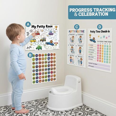 Animal Truck Potty Training Chart for Kids – 8 Potty Race Charts + 8 Weekly Check-Ins + 8 Reward Stickers + 2 Routine Guides, Toddler Potty Training Rewards Kit with Adhesive Dots (PTraining-264Ap) in Saudi Arabia
