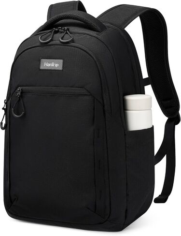 HanTrip Travel Laptop Backpack Carry On, 18 Inch Large Work Backpack School Book Bags, Light Water Resistant Backpacks for Women Men with Luggage Strap Water Bottle Pocket Chest Strap, Black in Saudi Arabia