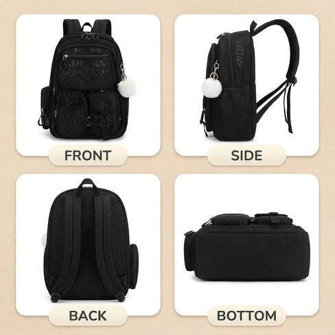 Mesh Backpack Heavy Duty, Semi-Transparent Bag for Women Girls Boys Adults, Large Capacity Bookbag with Padded Straps for School Beach Swimming Sports Travel Work-Black in Kuwait