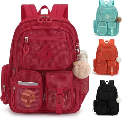 Mesh Backpack Heavy Duty, Semi-Transparent Bag for Women Girls Boys Adults, Large Capacity Bookbag with Padded Straps for School Beach Swimming Sports Travel Work-Black in Kuwait