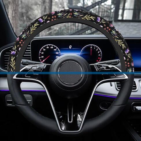 Car Steering Wheel Cover, 14.5"-15" Inch Universal Anti-Slip DurableSteering Wheel Protective Cover, Breathable Auto Interior Decoration Accessories for Sedan SUV Truck (Wildflower) in Saudi Arabia