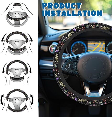 Car Steering Wheel Cover, 14.5"-15" Inch Universal Anti-Slip DurableSteering Wheel Protective Cover, Breathable Auto Interior Decoration Accessories for Sedan SUV Truck (Wildflower) in Saudi Arabia