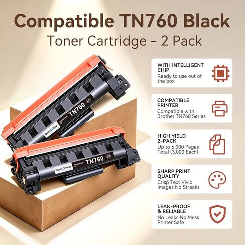 Compatible TN760 Toner Cartridge Replacement for Brother TN760 TN-760 TN730/760 TN-730 High Yield MFC-L2710DW MFC-L2750DW HL-L2395DW HL-L2370DW DCP-L2550DW HL-L2390DW HL-L2350DW Printer Black, 2-Pack in Saudi Arabia