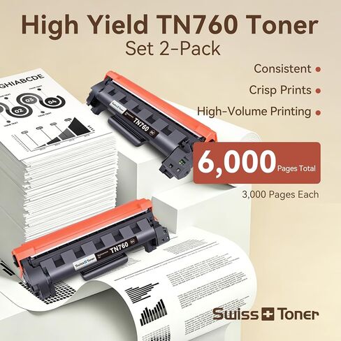 Compatible TN760 Toner Cartridge Replacement for Brother TN760 TN-760 TN730/760 TN-730 High Yield MFC-L2710DW MFC-L2750DW HL-L2395DW HL-L2370DW DCP-L2550DW HL-L2390DW HL-L2350DW Printer Black, 2-Pack in Saudi Arabia