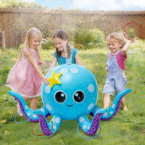 Sprinkler for Kids, Inflatable Octopus Water Toys with 6 Rings, Kids Sprinklers for Yard, Summer Outdoor Toys Backyard Water Spray Sprinkler Fun Toy for 3 4 5 6 7 8 Years and Up Boys Girls Gifts in Saudi Arabia