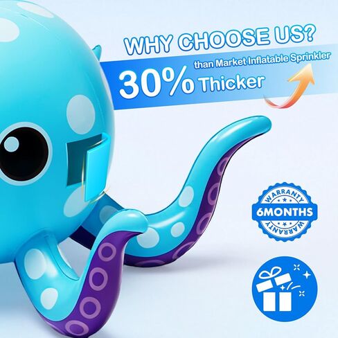 Sprinkler for Kids, Inflatable Octopus Water Toys with 6 Rings, Kids Sprinklers for Yard, Summer Outdoor Toys Backyard Water Spray Sprinkler Fun Toy for 3 4 5 6 7 8 Years and Up Boys Girls Gifts in Saudi Arabia
